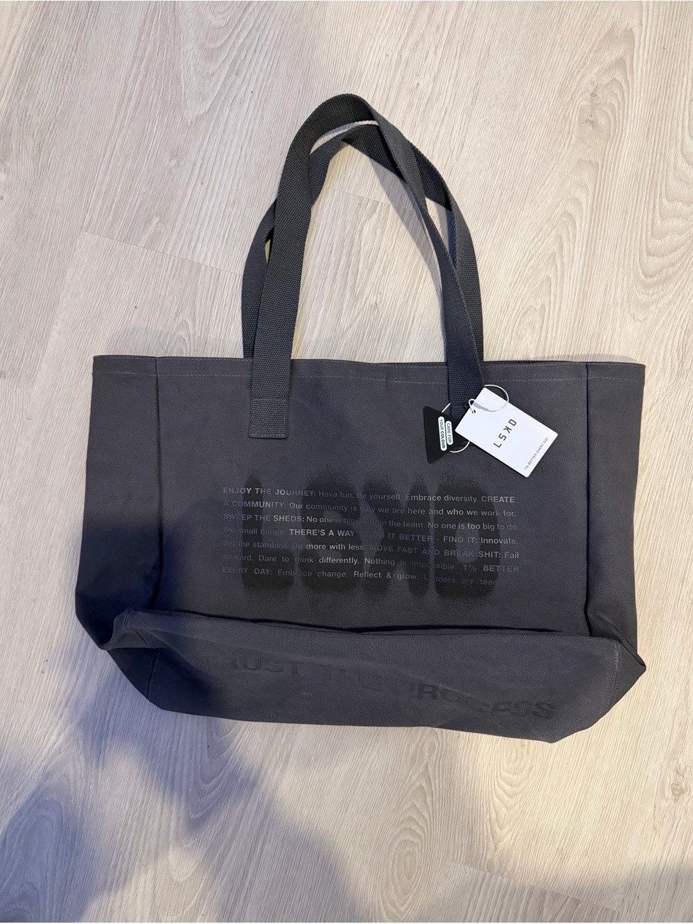 LSKD Shifted Canvas Tote Bag with Text Print